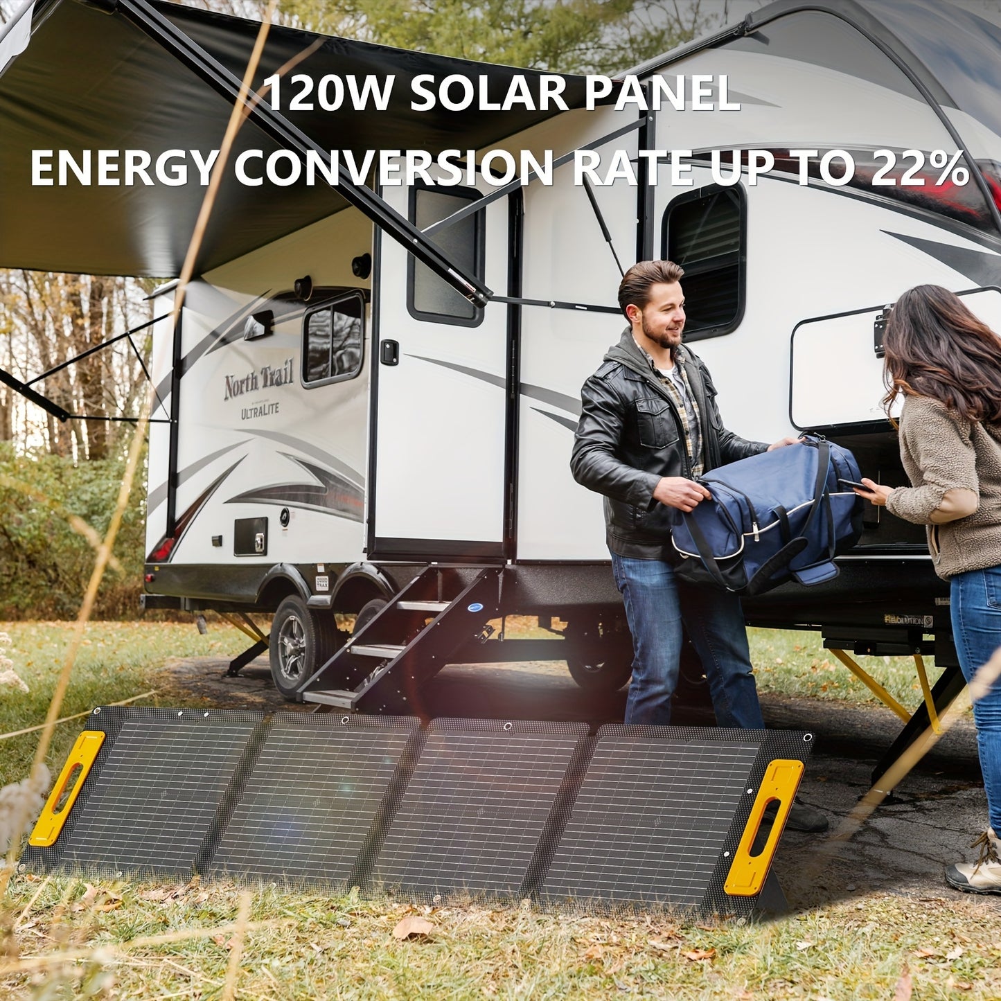 100W Portable Foldable Solar Charging Panel - High Efficiency With USB-C PD3.0, USB-A QC3.0 And DC 20V Output, Lightweight And Compact Design For Camping, Hiking, RV Outings And Outdoor Adventures