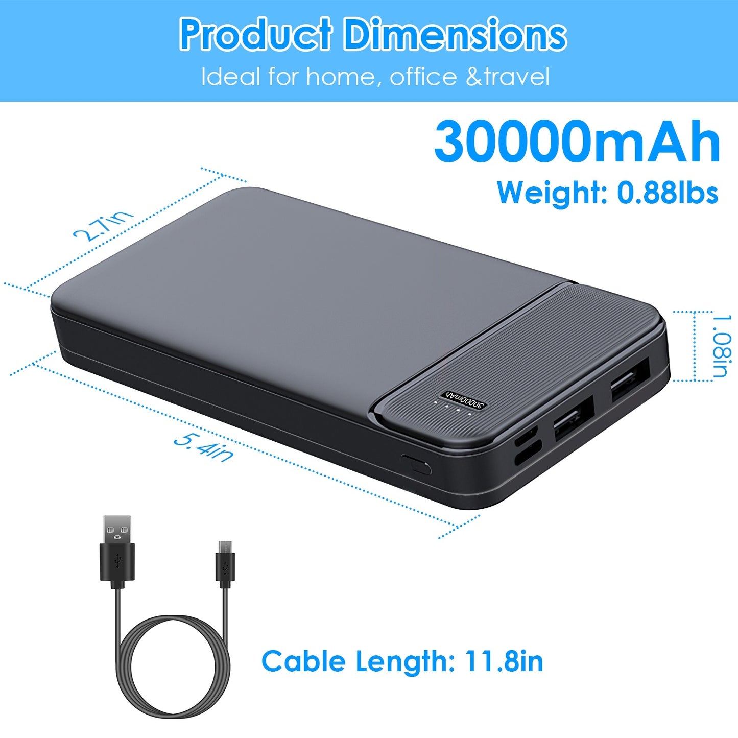 1Pc 30000mAh 20000mAh 1W MAh Fast Charging Power Bank With 1 USB Cable Fit For IOS Phone 15 14 13 And More