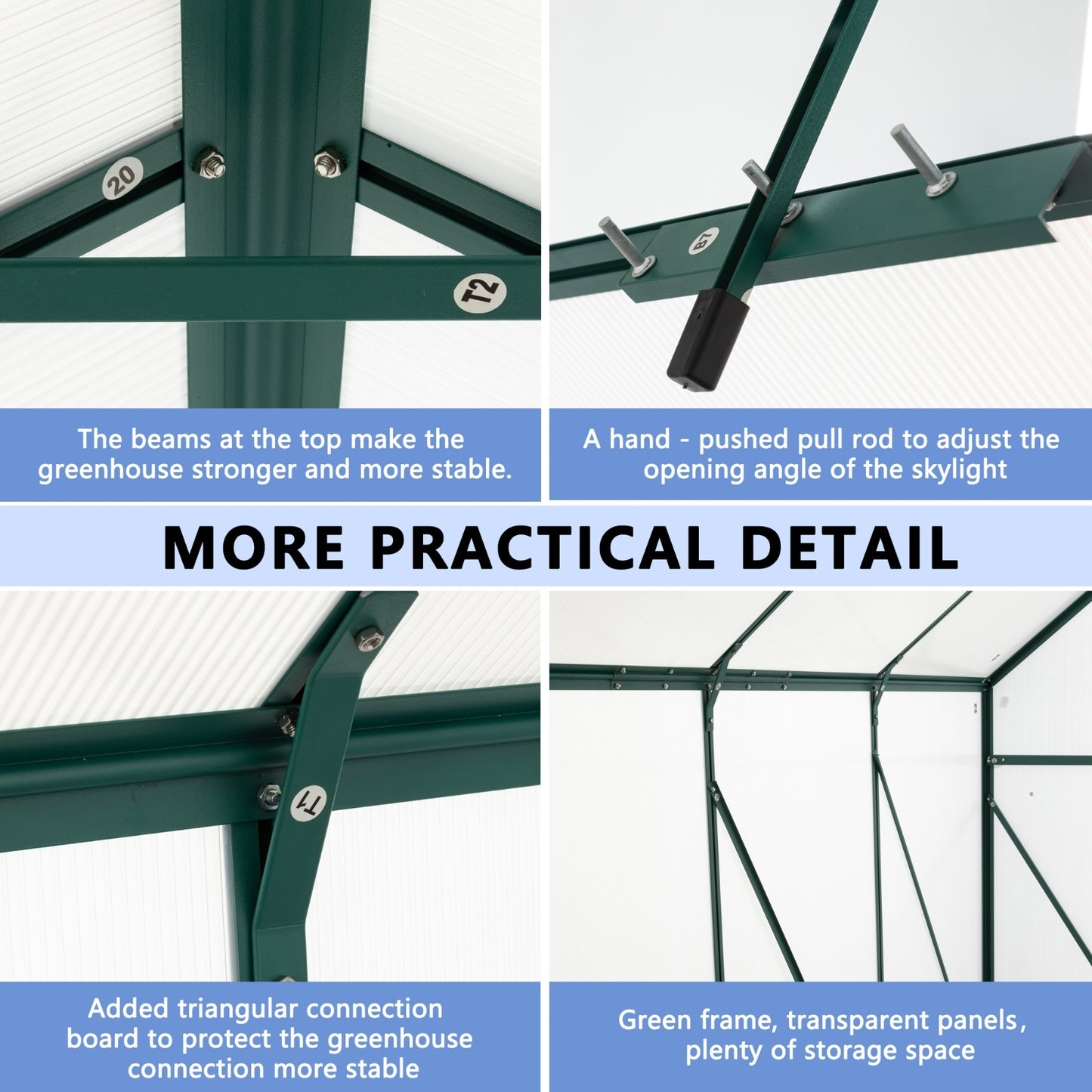 6X10FT Polycarbonate Greenhouse With Raised Base, Anchor, Heavy Duty Walk-in