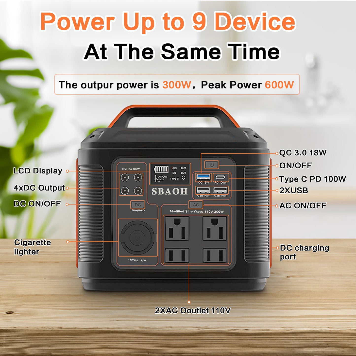 US Plug Portable Power Station P302,300W 296Wh Backup Lithium Battery,Solar Generator For Home And Outdoor Emergency Power Supply,Solar Panel Is Not Included