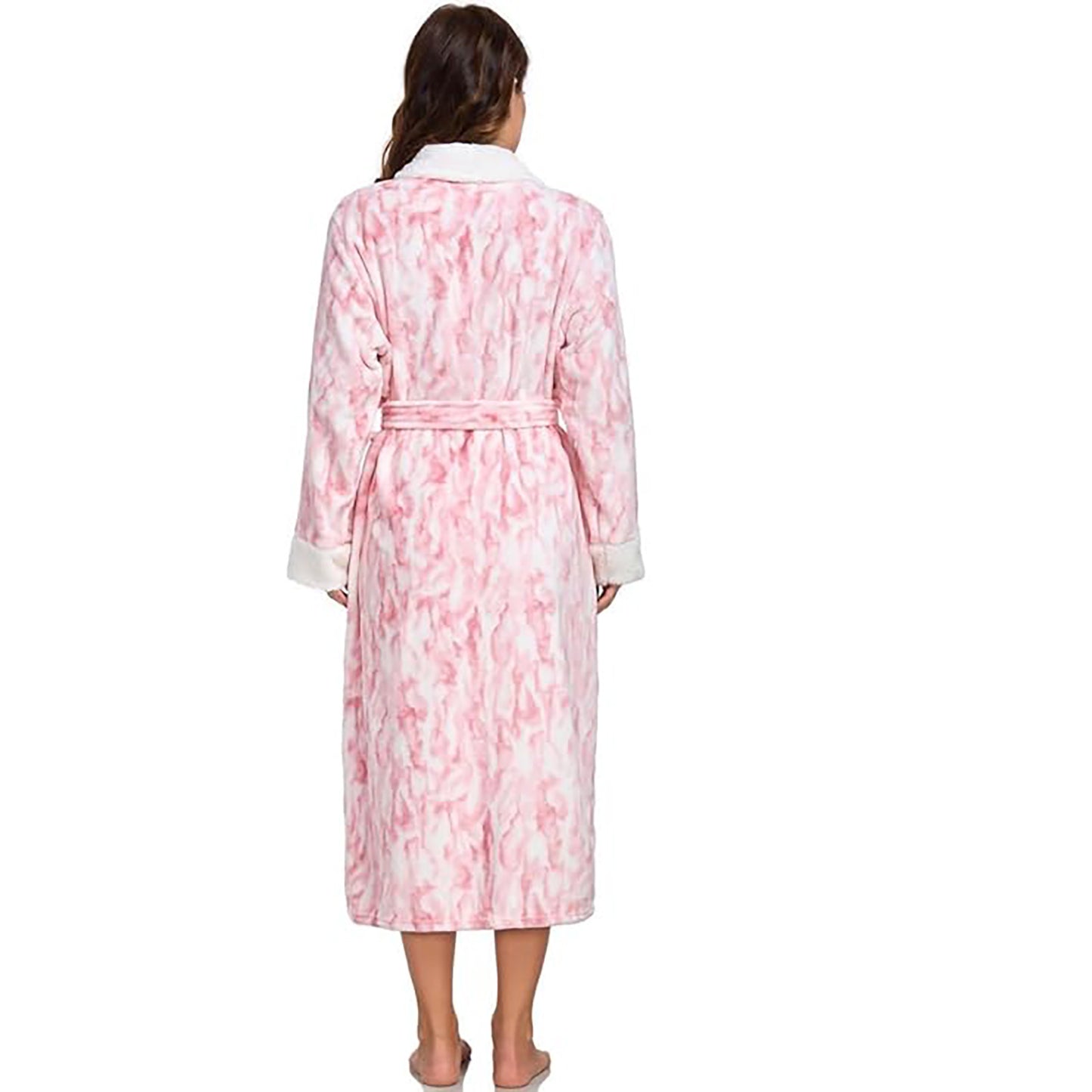 RONGTAI Plush Fleece Bathrobe For Women, Long Robe With Two Side Pockets And Belt, Warm And Cozy Fluffy Sleepwear Nightgown -Fleece White, M