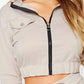 Women's Two Piece Set Cropped Long Sleeve Top With Drawstring Pocket Pants Casual Outfit Zipper Detail Tracksuit
