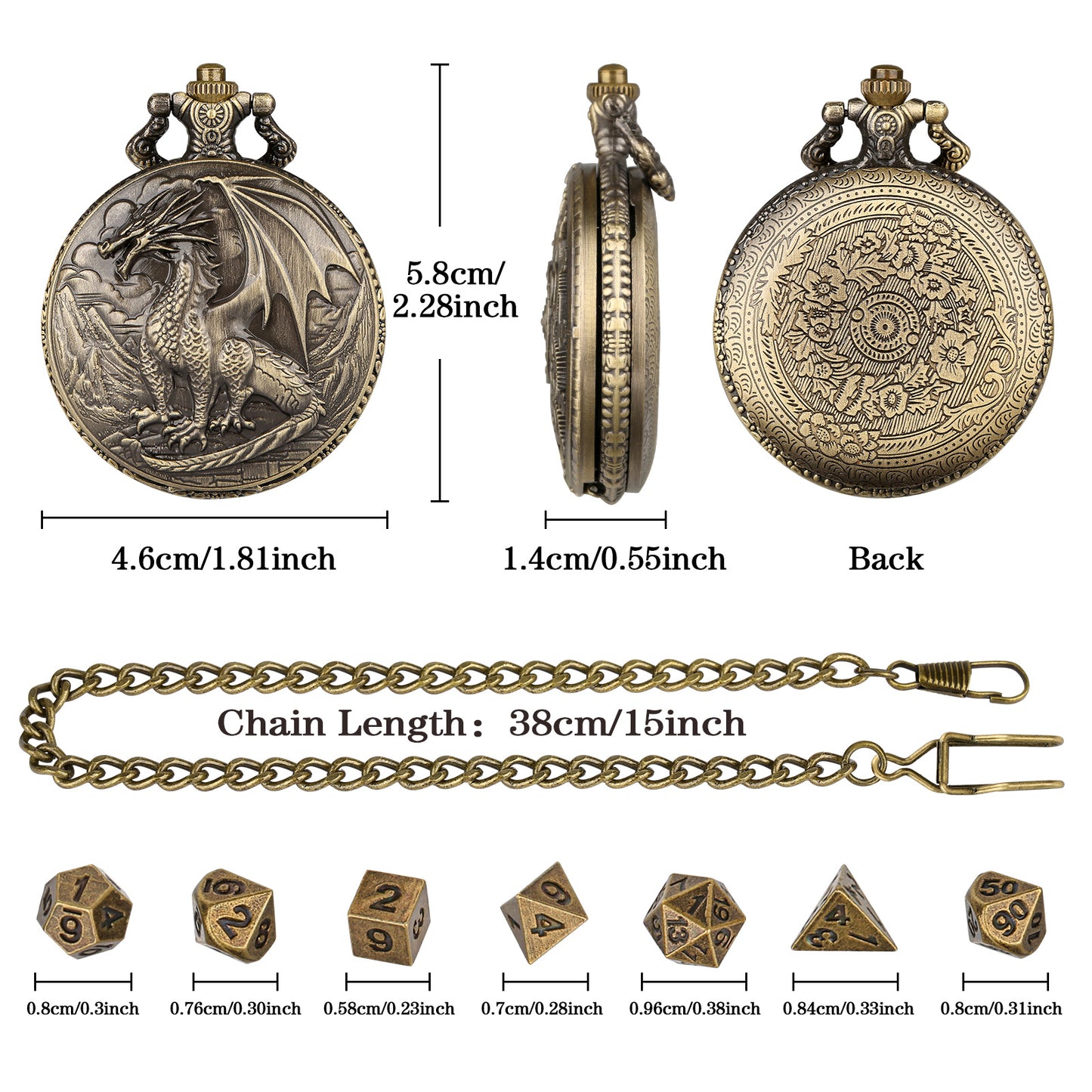 Dice Set With 3D Carved Pocket Watch, Equipped With 7-piece Polyhedral Metal Dice, Role-playing Game Accessories, Men's And Women's Birthday Gifts, Christmas Gifts, Family Gathering Tabletop Games