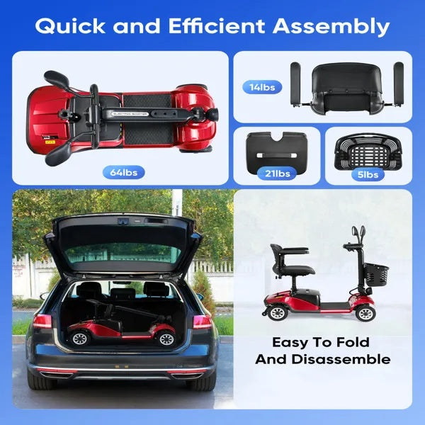 Foldable Electric Mobility Scooter With Light And Basket - Compact 4-Wheel Travel Wheelchair For Easy Mobility And Perfect Christmas Gift