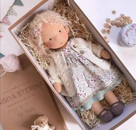 Handmade Plush Doll Golden Curly Girl Finished Product