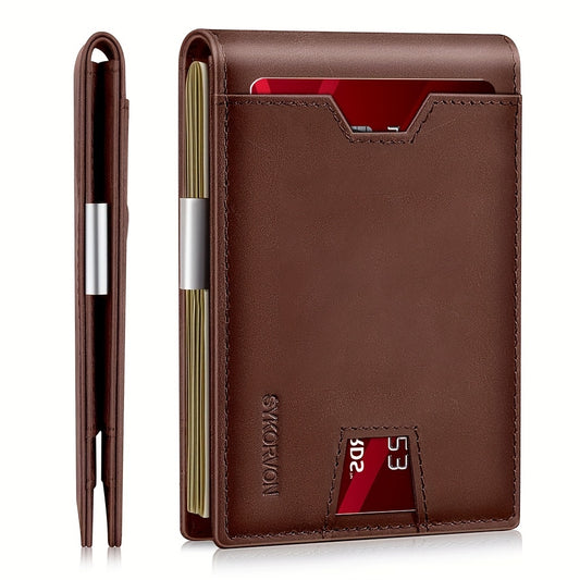 Genuine Leather Bifold Wallet Men, RFID Shielding Wallet Front Pocket Wallet, Suitable For Son And Daughter To Send Daddy's Wallet