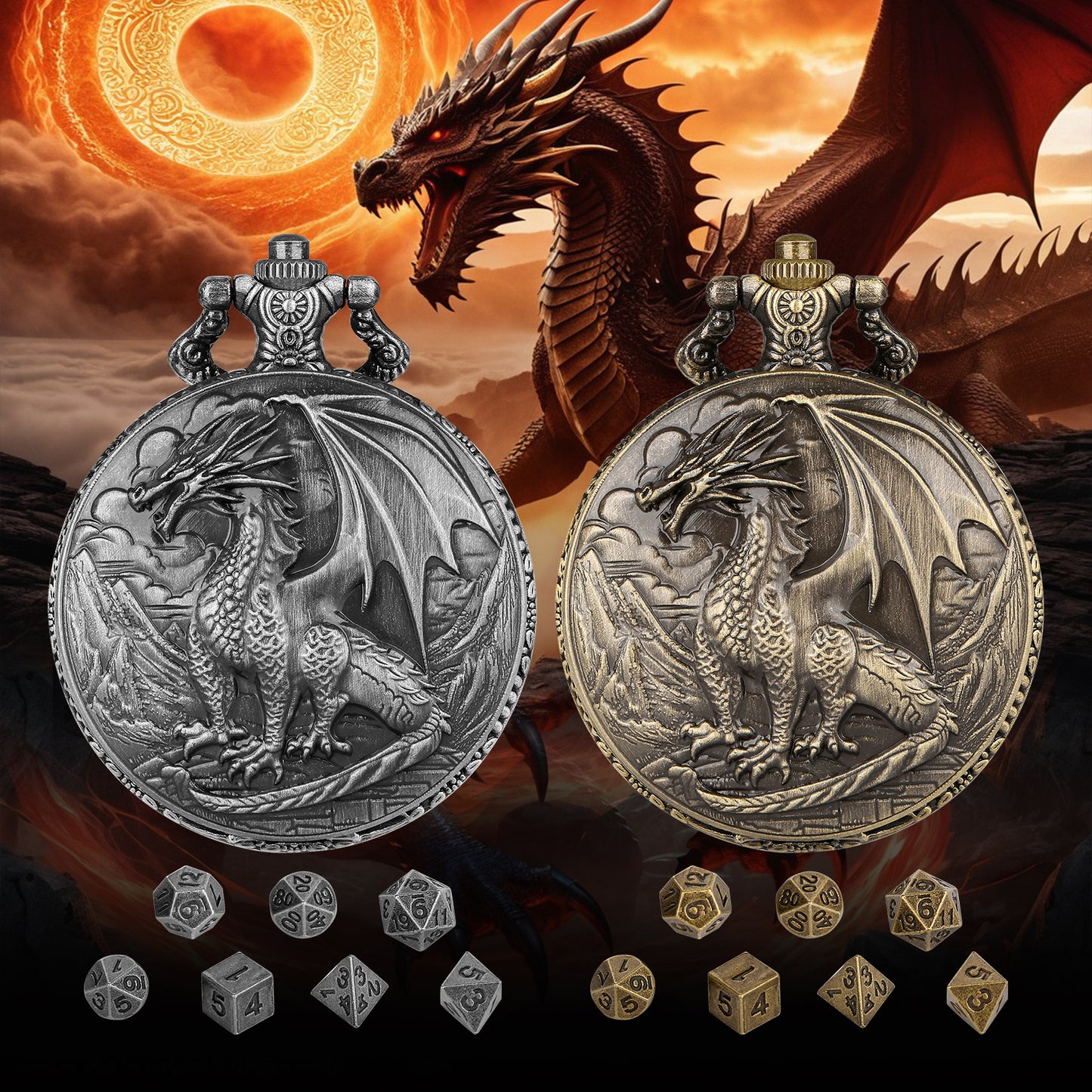 Dice Set With 3D Carved Pocket Watch, Equipped With 7-piece Polyhedral Metal Dice, Role-playing Game Accessories, Men's And Women's Birthday Gifts, Christmas Gifts, Family Gathering Tabletop Games