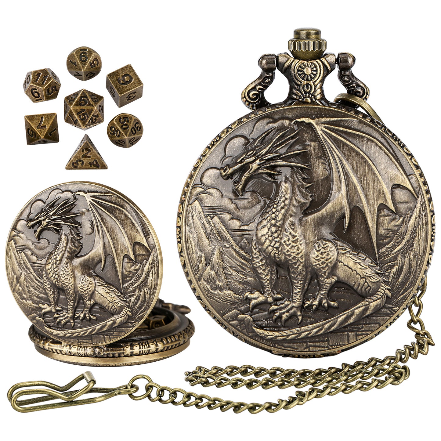 Dice Set With 3D Carved Pocket Watch, Equipped With 7-piece Polyhedral Metal Dice, Role-playing Game Accessories, Men's And Women's Birthday Gifts, Christmas Gifts, Family Gathering Tabletop Games