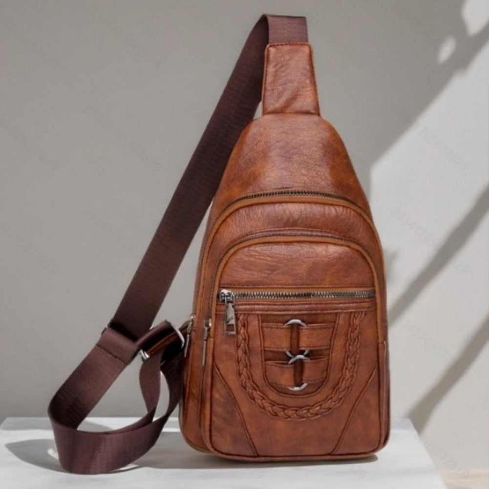 Men's And Women's Retro Leather Crossbody Bag Chest Bag
