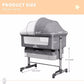 3-in-1 Bedside Crib With Mosquito Net, Large Storage Bag, Comfortable Mattress With Lockable Wheels, Grey
