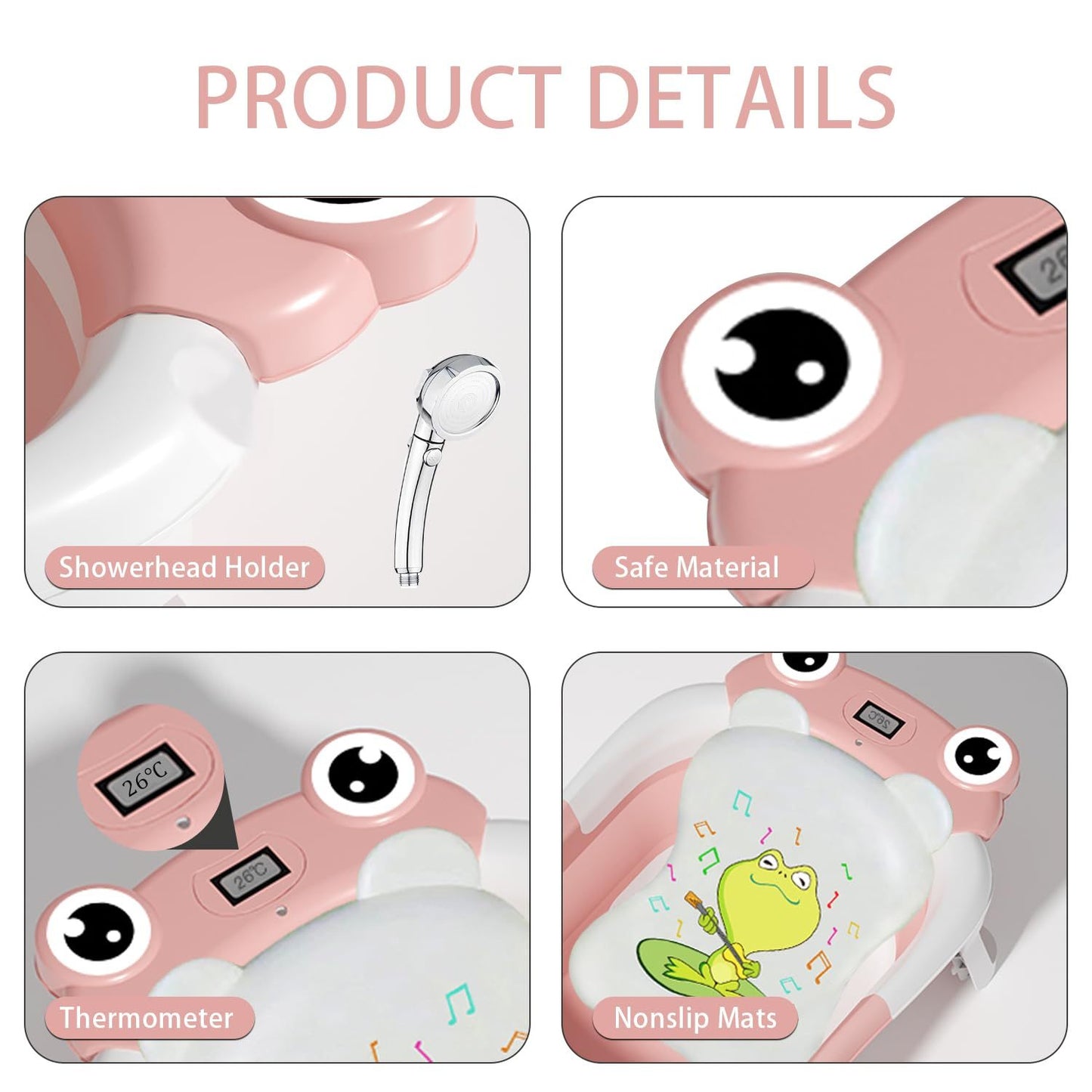 Baby Bathtub , Foldable Baby Bath Tub With Soft Floating Cushion & Thermometer , Collapsible Portable Travel Baby Bath Tub