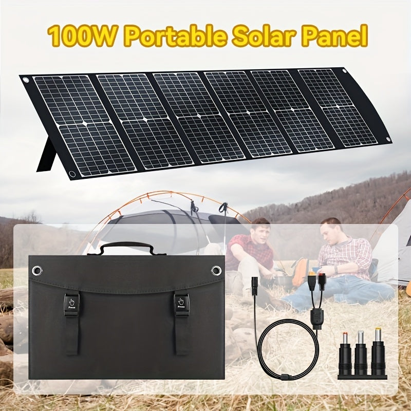 100W Portable Foldable Solar Charging Panel - High Efficiency With USB-C PD3.0, USB-A QC3.0 And DC 20V Output, Lightweight And Compact Design For Camping, Hiking, RV Outings And Outdoor Adventures