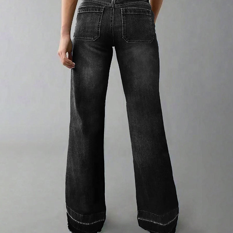 Wide Leg Straight Leg Jeans For Women High Waisted Loose Denim Pants, No Belt
