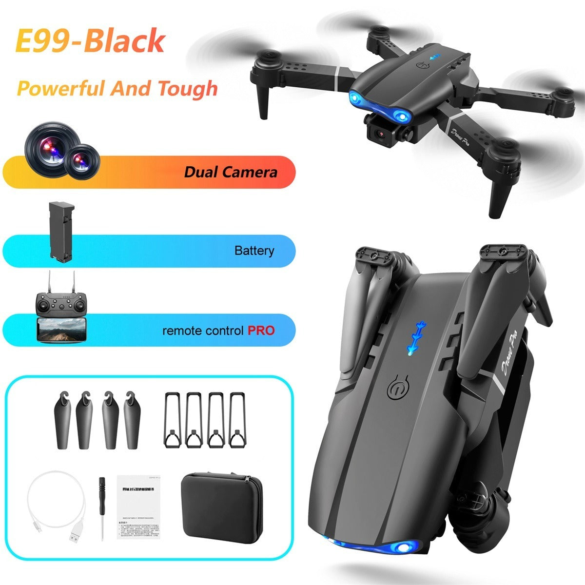 The E99 Dual-camera Drone With Two Batteries Has The Function Of Altitude Hold Mode. Thanks To The Dual Lenses, It Is Able To Fly Stably.