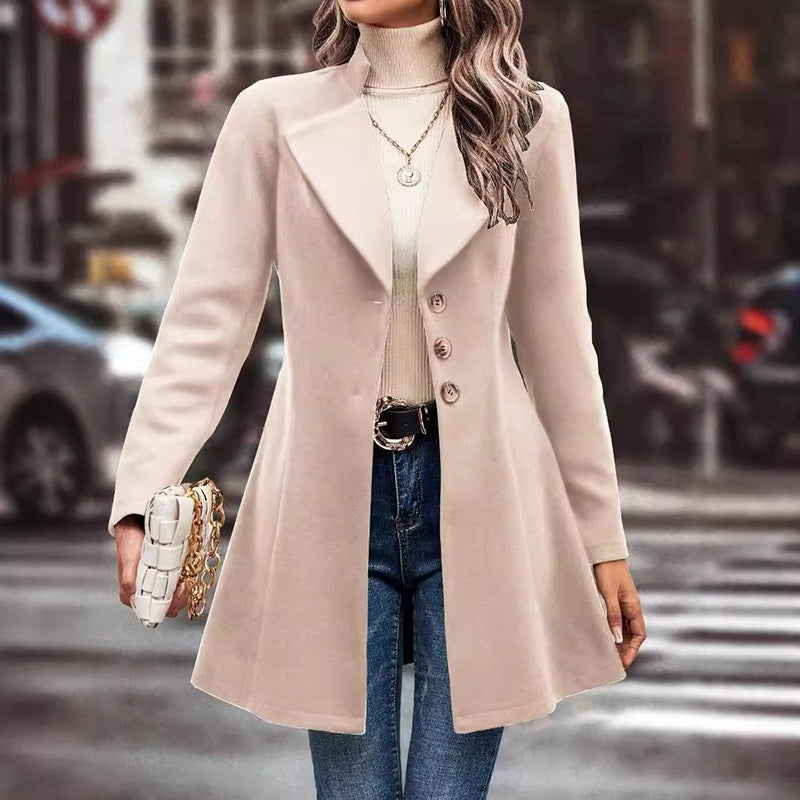 Women's Winter Overcoat Lapel Collar Single Breasted Outerwear Long Pea Coat