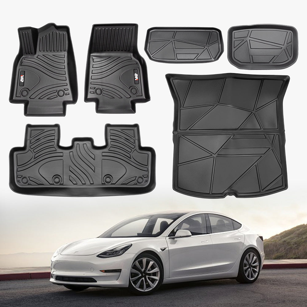 MKR All-Weather TPE Floor Mats For Tesla Model Y 2021-2022 - Waterproof, Anti-Slip, Full Coverage Car Floor Liners 6 PCS Set