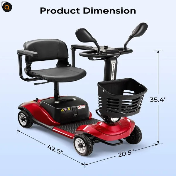Foldable Electric Mobility Scooter With Light And Basket - Compact 4-Wheel Travel Wheelchair For Easy Mobility And Perfect Christmas Gift