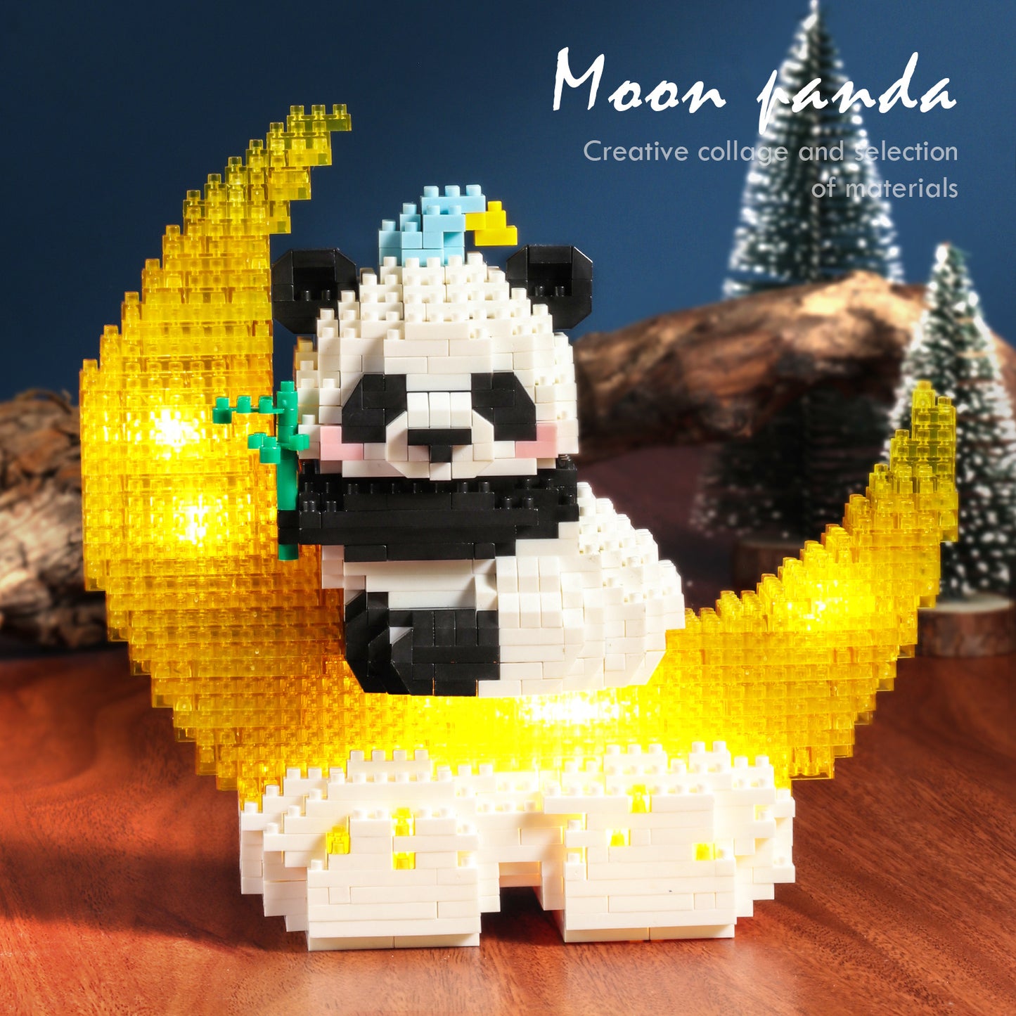 1288PCS Moon Panda Building Block Sets With LED Light, Mini Blocks Building Sets For Adults, Animal Night Lamp, Panda Night Light, DIY Bricks Gift For Adults