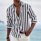 Men's Yarn-dyed Striped Casual Loose Long-sleeved Shirt