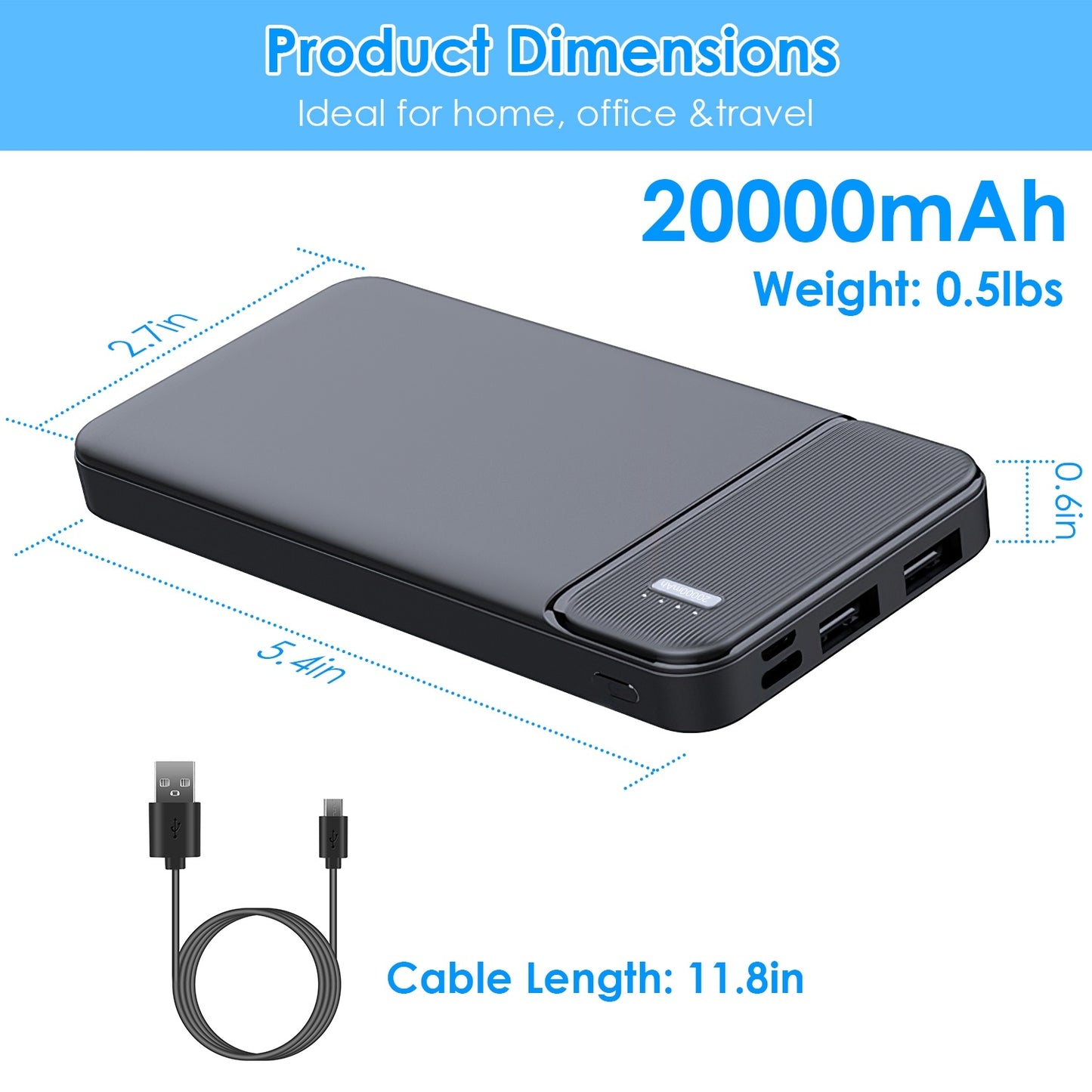 1Pc 30000mAh 20000mAh 1W MAh Fast Charging Power Bank With 1 USB Cable Fit For IOS Phone 15 14 13 And More
