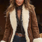 Vintage Women's Long Plush Coat With Fur Collar, Winter Warm Thick Trench Jacket For Formal & Casual