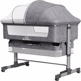 3-in-1 Bedside Crib With Mosquito Net, Large Storage Bag, Comfortable Mattress With Lockable Wheels, Grey