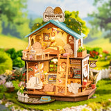 ROBOTIME DIY Miniature Dollhouse Kit - Puppy's Cozy Villa With LED Lights And Furniture, Wooden Model Building Set For Adults And Kids, Creative Gift For Leisure Time
