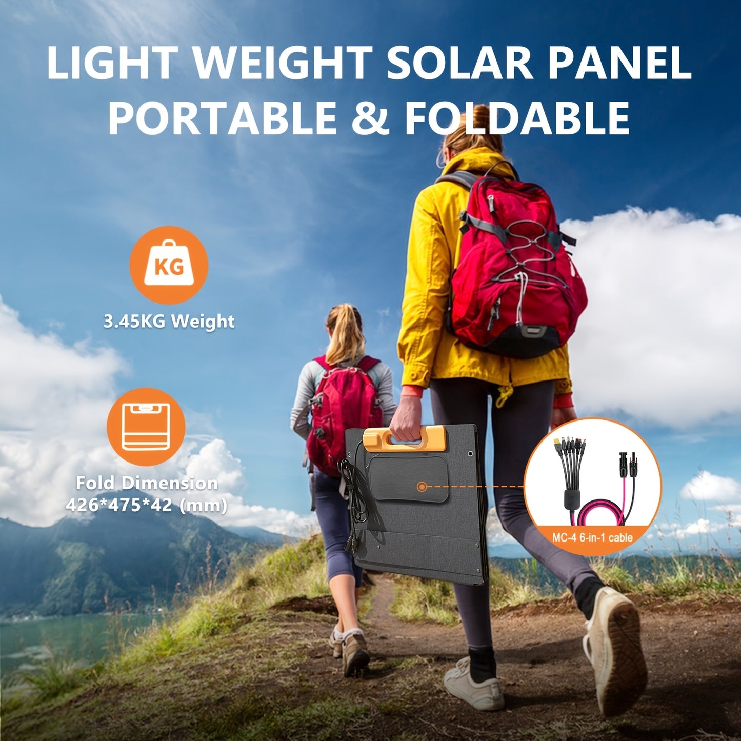 100W Portable Foldable Solar Charging Panel - High Efficiency With USB-C PD3.0, USB-A QC3.0 And DC 20V Output, Lightweight And Compact Design For Camping, Hiking, RV Outings And Outdoor Adventures