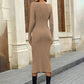 Women's Casual Twist Front Long Sleeve Midi Dress Round Neck Split Hem Bodycon Dresses