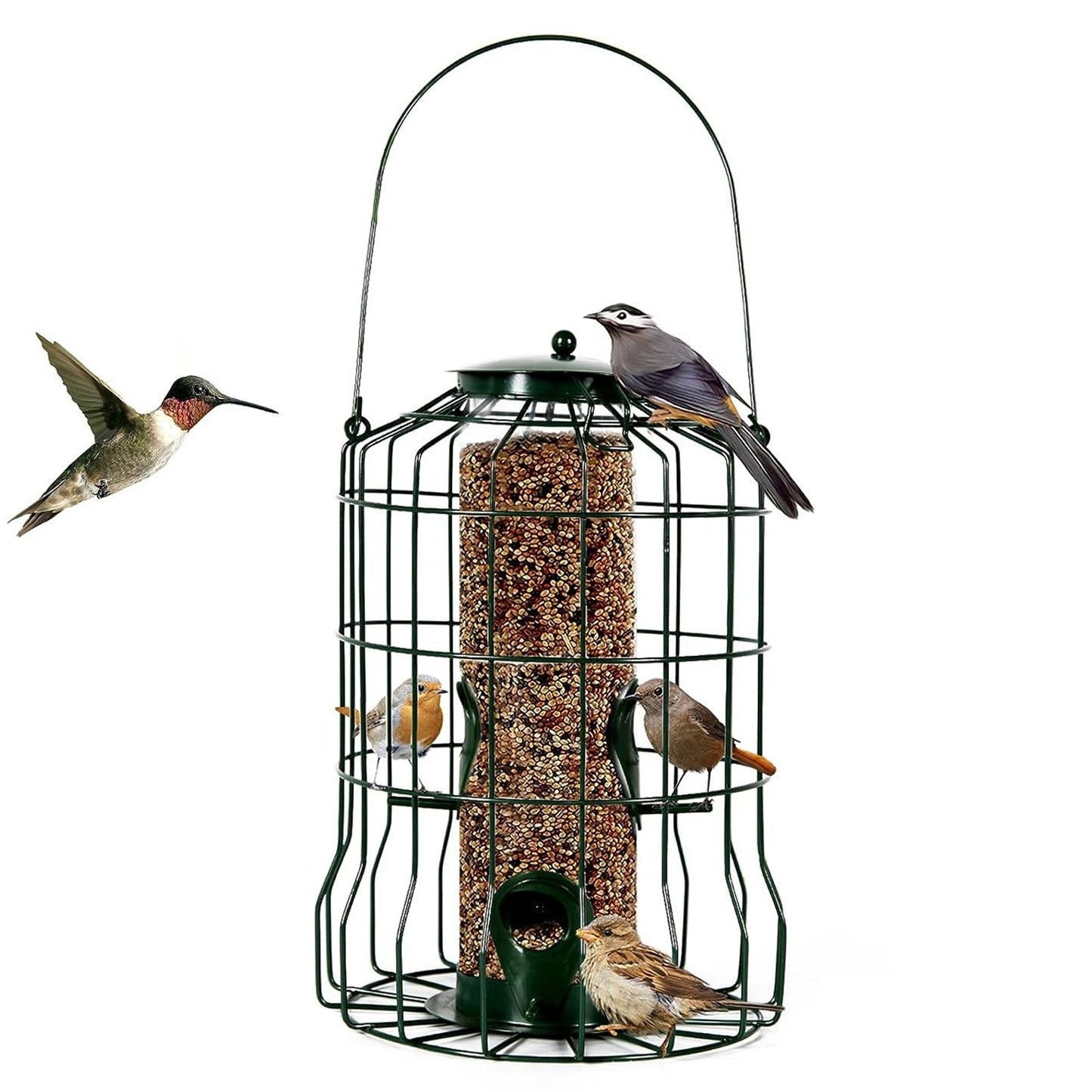 1Pc Outdoor Wild Bird Feeder Squirrel-Proof Chew-Proof Metal Hanging Seed Feeder With 4 Feeding Port For Small Songbirds